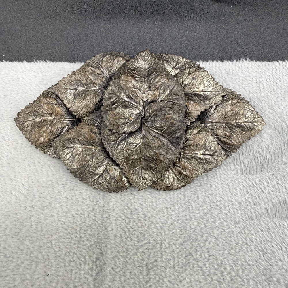 Vintage Estate Belt Buckle Silver Tone Art Nouveau Leaf Motif